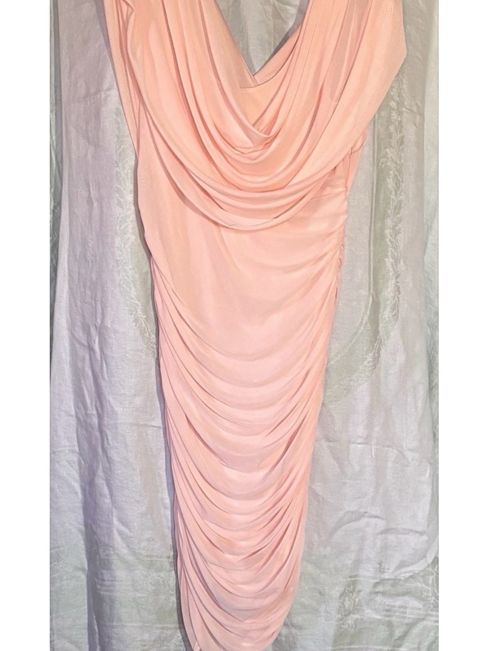 J. Lee Blush Pink Ruched V-Neck Bodycon Midi Dress Size L